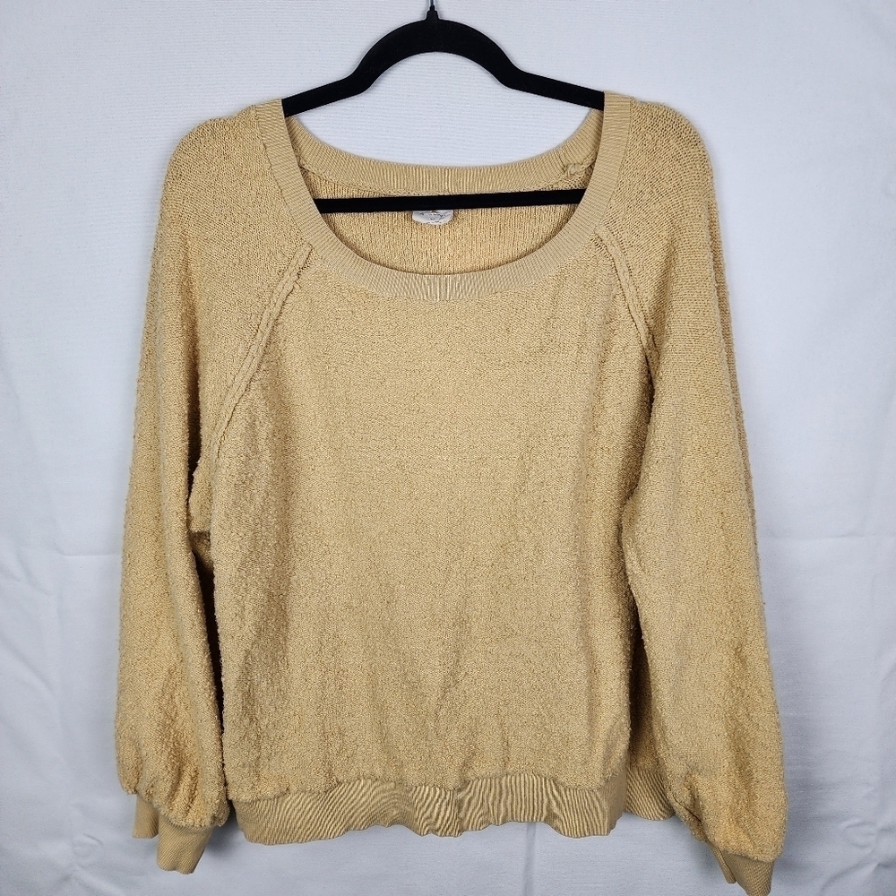 By Together Yellow Textured Knit Scoop Neck Balloon Sleeve Sweater L3123 Medium